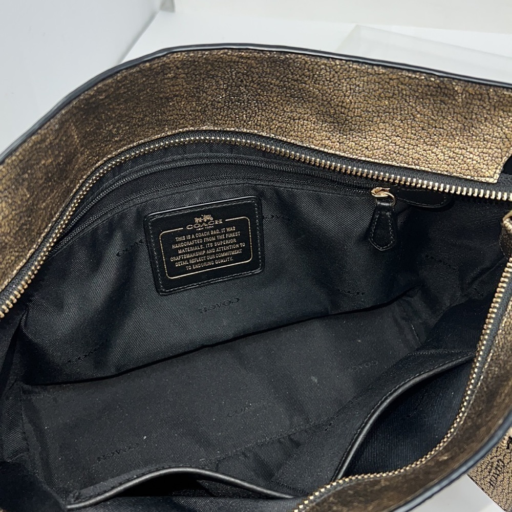 Coach Sophia Gold Black Pebbled Leather Zip Shoulder Tote Bag - Picture 7 of 10